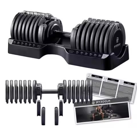 BYZOOM FITNESS Pure Series Adjustable Dumbbell 12.5/25/27.5/75lb Single Unit OR Set of 2 5-in-1/10-i