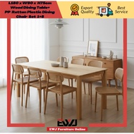 EWJ PP3307 Rattan Plastic Dining Chair-Khaki+T9986 Wood Dining Table Set 1+8 Morden Murah Cantik Mej
