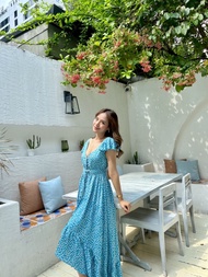 #JND606 เดรสลายดอกสีฟ้า โชว์หลังสุดแซ่บ