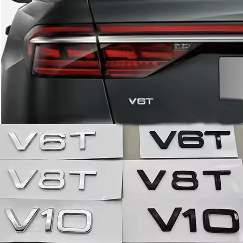 3D ABS Logo V6T Emblem V8T V10 Letters Car Sticker Fender Badge for Audi S4 S5 S6 A6 A7 A8 S8 Q5 SQ5