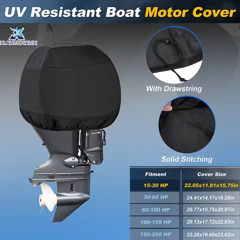 X Autohaux Outboard Motor Cover 600D Oxford Heavy Duty Boat Engine Cover Waterproof Boat Motor Semi-