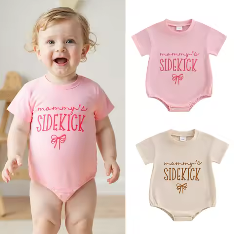 FOCUSNORM 0-18M Lovely Baby Girls Boys Summer Romper Letter Bow Embroidery Short Sleeve Able Jumpsui