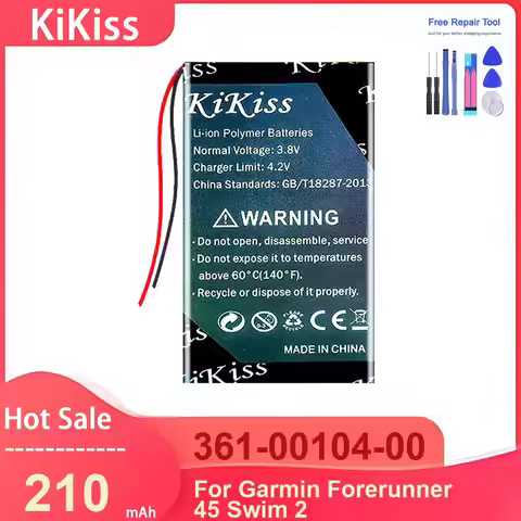 KiKiss Watch Battery For Garmin Forerunner 45 Swim 2 ,361-00104-00 210mAh Batteries ,with Tools