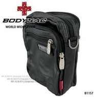 黑色過膠帆布機能性小側背包/腰包  AMINAH~【BODYSAC B1157】