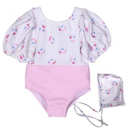 2Pcs/set Cute Kids Baby Swim Wear with Hats Fashion Flower Princess Infant Girls Romper Swimming Sui