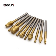 KIPRUN 10pcs HSS Rotary Router Drill Bit Set Burr Tools Wood Drill Cutting DIY Routing Carving Elect