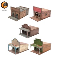 [prettyia] 1/72 Town Building Model Kit Paintable Unfinished Wood Architecture Model