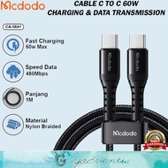 MCDODO Type C to Type C Charger Cable Data Fast Charging 60W 3A For iphone 15 Series iPad Air Pro Ge