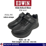 EDWIN KASUT SEKOLAH BUDAK PENUH PU | EM3037 velcro straps rubber ousole kids school shoe [ ready sto