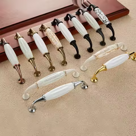 European Bronze Ceramic Cabinet Handles Zinc Alloy Drawer Knobs Wardrobe Door Handles Furniture Hand
