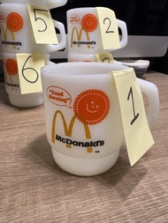 #1 美國70年代Fire King x McDonald's Good Morning 早餐牛奶玻璃杯 古物餐具 麥當勞紀念品 美式快餐 週邊 milk cup glass mug vintage 