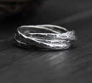 真正的 S999 銀雕刻魚圖騰女士手指戒指個性化多