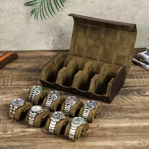 High-end Leather 8 Slot Watch Boxes Organizer for Men Travel Storage Display Bag Luxury Retro Crazy 