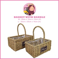 1 SET Rattan Rectangle Flower Basket with Handle / Bakul Raga Rotan dengan Pemegang / Bakul Bunga Buah Hamper Picnic