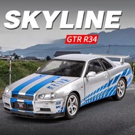 Diecast car 1:24 Nissan GTR R34 JDM GTR sports car GTR Toy Car Model Diecast Racing Miniature Model 