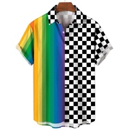 เสื้อสงกรานต์2567เสื้อเชิ้ต Rainbow Man เสื้อเชิ้ตแฟชั่นสำหรับผู้ชายที่มีแขนสั้นฤดูร้อน