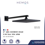 HEMOS BATHROOM RAIN SHOWER HEAD 9'' ABS C/W ARM MATT BLACK SQUARE KEPALA PANCURAN HUJAN HMSH-141-MB