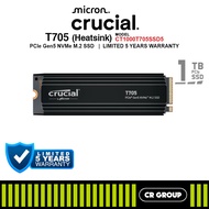 Crucial T705 with Heatsink PCIe Gen5 NVMe M.2 SSD - 1TB/2TB/4TB (5Yrs Crucial Warranty)