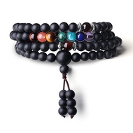 COAI 108 Mala Beads Matte Onyx 7 Chakra Bracelet Necklace for Men Women