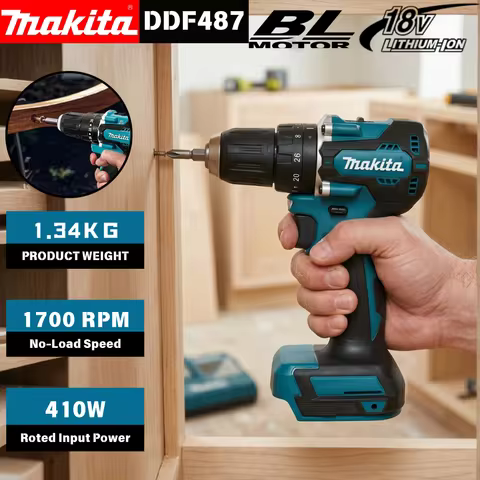 Makita Original DDF487 Cordless Driver Drill Brushless Electric Impact Screwdriver 18V Rechargeable 