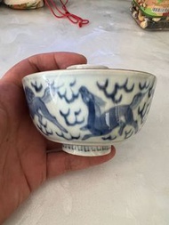 日本明治時期老青花蓋碗茶碗