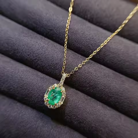 925 Sterling Silver Emerald Pendant for Daily 5mm*7mm Colombian Emerald Necklace Pendant with Gold P