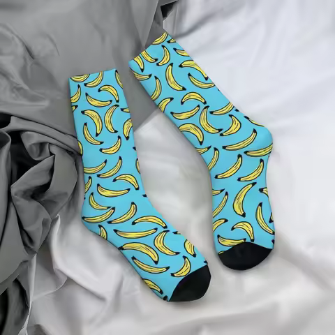 Banana graffiti print men's socks, novel street style, unique fruit theme, perfect for crazy parties