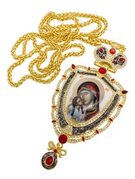 Nazareth Store Holy Mary Pectoral Cross Red Crystals Priest Bishop Crucifix Mary with Baby Jesus Pen