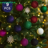 AUGUSTINE 9pcs/set Christmas Ball Ornaments, 8cm Flocking Velvet Christmas Balls, Christmas Gifts Ba