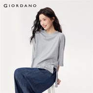 GIORDANO WOMEN 100% Cotton side vents 3/4 sleeve loose tee 05325818