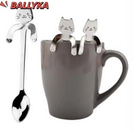 BALLYKA 1/4pcs Mini Cat Coffee Spoon, Tableware Cute Cat Stainless Steel Teaspoon,  Cute Design Kitc