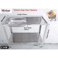 CAM Brand DIY Stainless Steel Kitchen Sink with Stand - Single Bowl Single Drainer - 915 x 460 x 820mm
