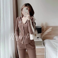 [Voucher 50k Freeship Max 0 đồng toàn quốc] Set bộ thun gân thu đông ái khoác nhẹ có mũ cài nút quần