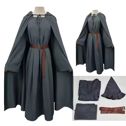 Adult Wizard Robe Men Sorcerer Costume Grey Cloak with Wizard Hat Cape The Hobbit Gandalf Halloween 