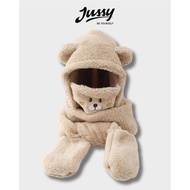 Jml21 Bear Ear Wool Hat With Towel, Mask And 4 In 1 Jussy Official Warm Thick Woolen Bear Hat