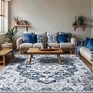 LBRO2M Washable Rugs 6X9 for Bedroom Low Piles Indoor Rug, Non Slip Soft Carpet for Living Room, Din