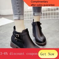British Style Dr. Martens Boots Women's Shoes2022New Medium Chunky Heel Internet Celebrity Fleece-Lined Leather Boots Wo