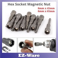8mm Hexagon Magnetic Nut Socket 1/4'' Hex Shank 45mm/65mm Socket Magnetic Nut Driver