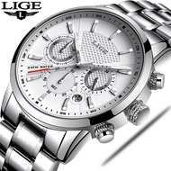LIGE 2021 แบรนด์ผู้ชายนาฬิกากันน้ำสแตนเลสลำลองปฏิทินหรูหราควอตซ์กีฬาโครโนกราฟแฟชั่นส่องสว่างนาฬิกาข้อมือ