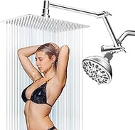 iFealClear All Metal Dual Shower Head Combo, 10" Premium High Pressure 3-Way Rainfall Showerhead Set with 7-Setting Fixed Shower for Couple/Family, 12" Adjustable Foldable Shower Extension Arm, Chrome