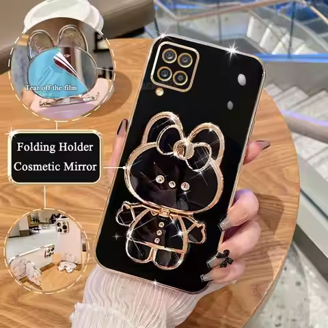 A 12 22 Luxury Plating Mirror Holder Case For Samsung Galaxy A12 A22 M32 4g 5g A42 M12 M33 M53 Silic