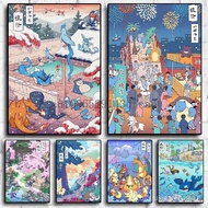 Pokemon Edo Canvas Posters and Prints for Indoor Decoration, Paint of Classic Anime Figures, Wall Ar