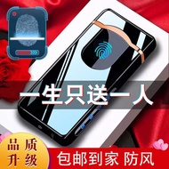 高档指纹感应充电打火机送男友防风创意个性生日礼物刻字照片定制 黑冰