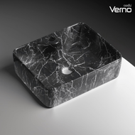 Global House Verno อ่างวางบนเคาน์เตอร์ ขนาด 49x38x14cm รุ่น Black Carara marble 7054-SB Plus ลายหินอ