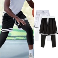 Men's Above Knee Quick Dry Basketball Short Summer Mesh 2-in-1 Quarter Length Casual American Lined 