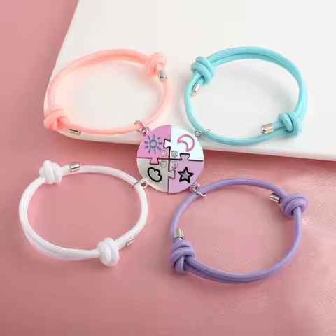 Karsyngirl 4Pcs/set Colour Stars Moon Sun Clouds Jigsaw Puzzle Best Friend Bracelet BFF Friendship J
