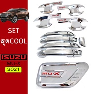 ชุดแต่ง Mu-x 2021 เบ้าประตูมือจับ(มีปุ่มระบุ)ฝาถัง ชุบโครเมี่ยม โลโก้แดง Isuzu Mu x