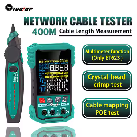 TOOLTOP 400M Length Measure Network Cable Tester POE Test LAN Cable Mapping 3.2-Inch Multimeter Netw