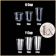NEW[100pcs]95mm Plastic Milk Tea Y/U Cup (12oz, 16oz, 22oz) With Flat/Dome/Strapless Lids