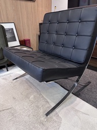 Replica Black Leather Barcelona Lounge Chair with Chrome Frame